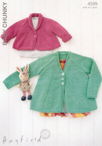 Girls Shawl Collared and V Neck Cardigans in Hayfield Baby Chunky (4599)