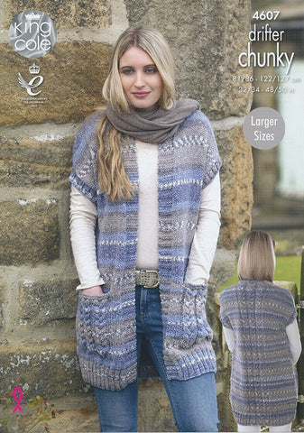 Ladies Waistcoats in King Cole Drifter Chunky (4607)