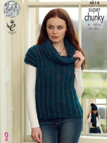 Sweater, Pullover, Hat and Scarf in King Cole Super Chunky Twist - Big Value (4614)