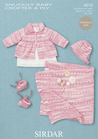 Coat, Hat, Bootees and Blanket in Sirdar Snuggly Baby Crofter 4 Ply (4616)