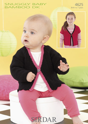Girls Short and Long Sleeved Cardigans in Sirdar Snuggly Baby Bamboo DK (4625)