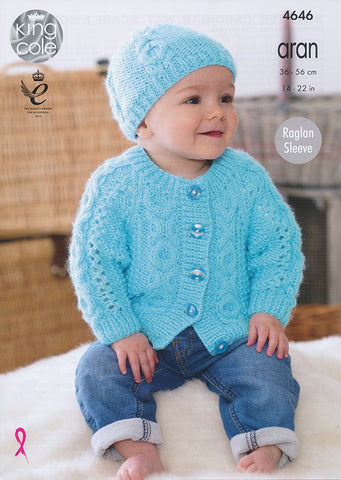 Sweater, Cardigan, Hat, Scarf and Bootees in King Cole Comfort Aran (4646)