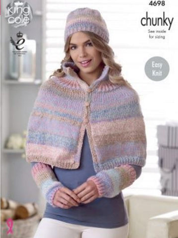 Cape, Shoulder Wrap, Hat &amp; Wrist Warmers in King Cole Cotswold Chunky (4698)