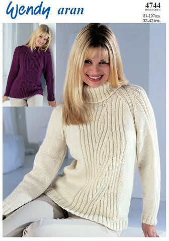 Raglan Sweater with Crew or Polo Neck in Wendy Aran (4744) Digital Version