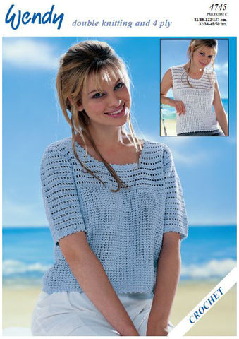 Crochet Short Sleeve and Sleeveless Top in Wendy Supreme Luxury Cotton D.K. and 4 Ply (4745) Digital Version