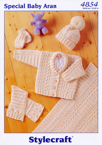 Jacket, Scarf, Hat, Mittens & Blanket in Stylecraft Baby Aran (4854)