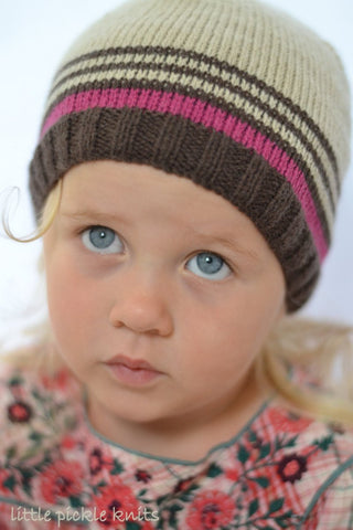 4ply Stripy Beanie by Linda Whaley - Digital Version