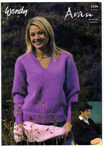 V Neck Raglan Sweater in Wendy Aran with Wool (5199)