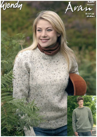 Round Neck Raglan Sweater in Wendy Aran with Wool (5200) Digital Version