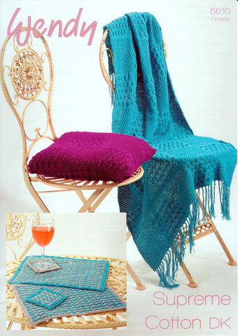 Square Pattern Cushion Cover, Throw, Place Mats & Coasters in Wendy Supreme Luxury Cotton DK (5610)