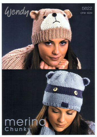 Bear Beanie and Raccoon Hat in Wendy Merino Chunky (5622)