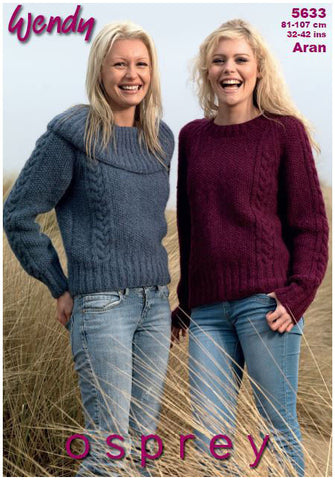 Cabled Raglan Sweater in Wendy Osprey Aran (5633) Digital Version