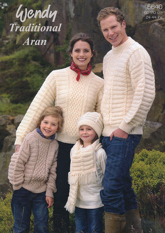 Family Sweaters, Hat and Scarf in Wendy Aran with Wool (5640w)