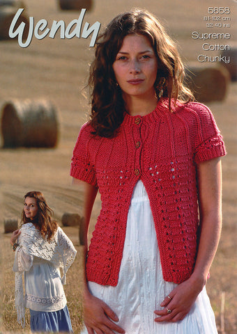Cardigan and Lacy Shawl in Wendy Supreme Luxury Cotton Chunky (5658)