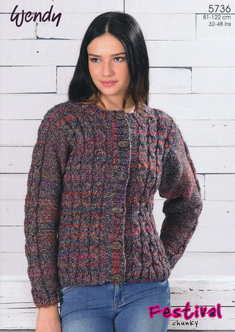 Mock Cable Cardigan and Sweater Vest in Wendy Festival (5736)