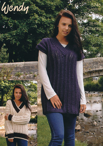 V Neck Sweater and Tunic in Wendy Mode Chunky and Merino Chunky (5746)