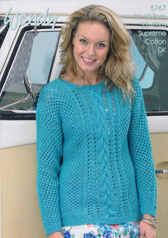 Mesh and Cable Sweater in Wendy Supreme Cotton DK (5767w)