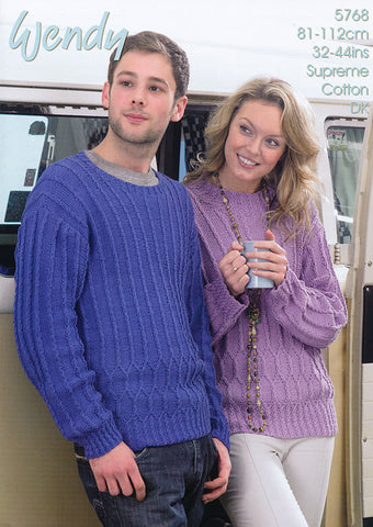 His and Hers Textured Sweater in Wendy Supreme Cotton DK (5768w)