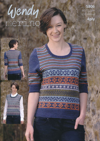 Fairisle Tank Top & Short Sleeve Sweater in Wendy Merino 4ply (5806)