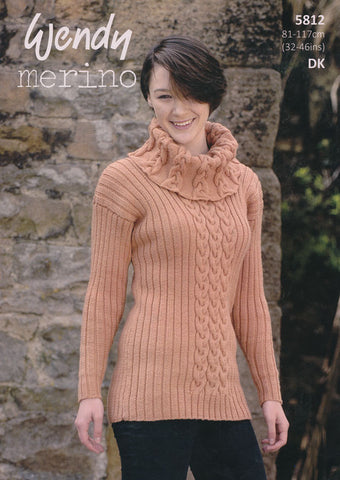 Cable and Rib, Polo and Cowl Neck Sweaters in Wendy Merino DK (5812)