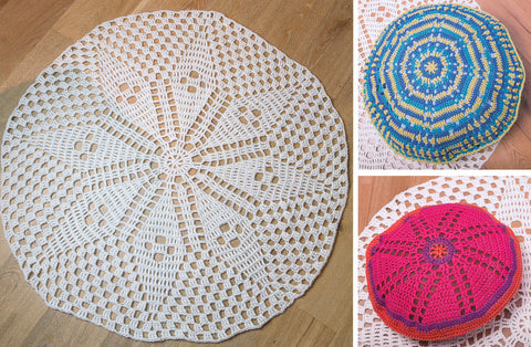 Crochet Rug, Floor Cushion and Scatter Cushion in Wendy Supreme Luxury Cotton Chunky (5890)