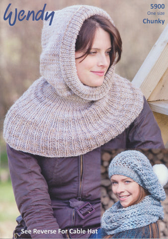 Hooded Cowl, Open Stitch Hat, Neck Warmer and Cable Hat in Wendy Evolve Chunky and Wendy Merino Chunky (5900)