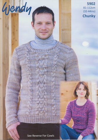 Cabled Sweater and Cowls in Wendy Evolve Chunky (5902)