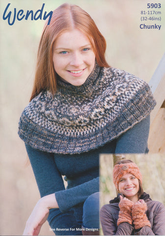 Fairisle Neck Warmer, Hat, Headband, Wrist Warmers and Cowl in Wendy Evolve Chunky (5903)