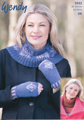 Fairisle Neck Warmer, Fingerless Mitts and Polo Neck Insert in Wendy Merino DK (5932)