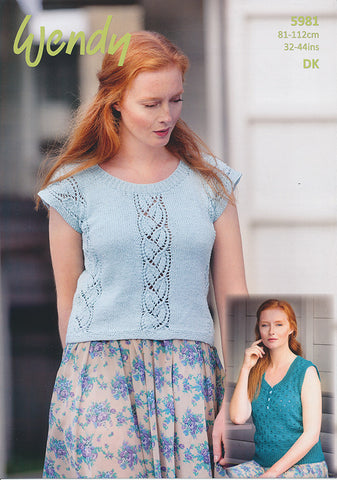 Cap Sleeved Top and Button Front Top in Wendy Supreme Luxury Cotton DK (5981)
