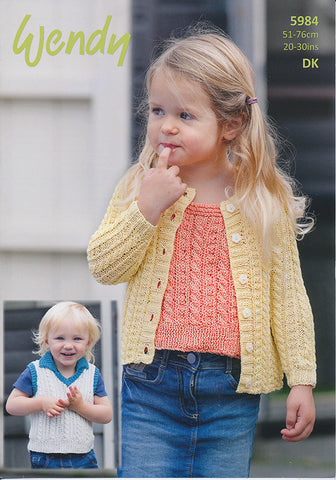 Cardigan, V-Neck Top with Collar and Vest Top in Wendy Supreme Luxury Cotton DK (5984)