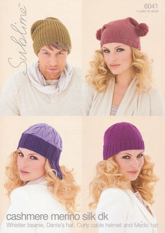 Whistler Beanie, Dante's Hat, Curly Cable Helmet and Medic Hat in Sublime Cashmere Merino Silk DK (6041)