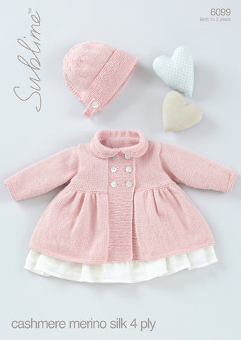 Baby Girls Peter Pan Collared Coat with Bonnet in Sublime Baby Cashmere Merino Silk 4 Ply (6099)