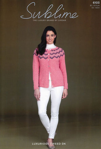 Womens Chevron Cardigan in Sublime Luxurious Tweed DK (6103)