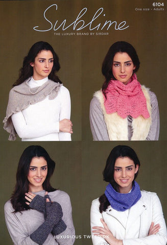Lace Scarf, Snood, Wrist Warmers and Shawl in Sublime Luxurious Tweed DK (6104)