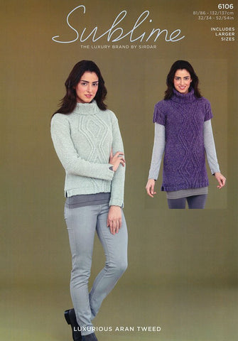 Womens Long Sleeved Sweater and Short Sleeved Sweater Dress in Sublime Luxurious Aran Tweed (6106)