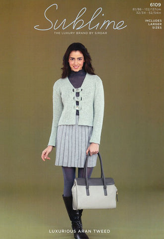 Womens V Neck Jacket in Sublime Luxurious Aran Tweed (6109)
