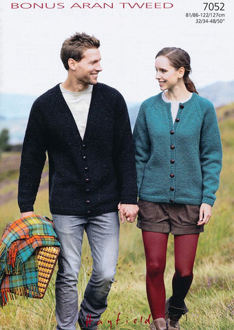 Ladies & Mens Cardigans in Hayfield Bonus Aran Tweed (7052)