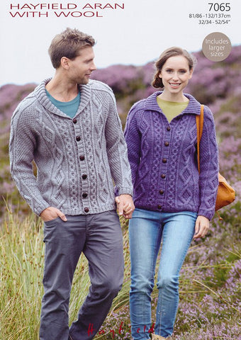 Flat Collar & Shawl Collar Cardigans in Hayfield Aran with Wool (7065)