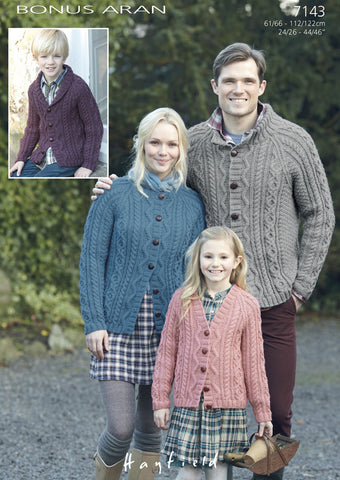 Family Raglan Cardigans in Hayfield Bonus Aran (7143)