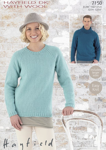 His & Hers  Round Neck and Polo-neck Sweaters in Hayfield DK With Wool (7150)
