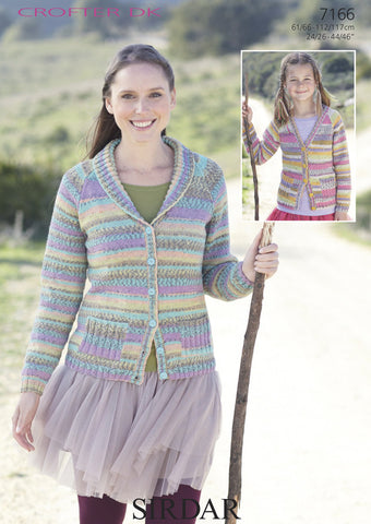 Womens V-Neck and Shawl Collared Cardigan in Sirdar Crofter DK (7166)