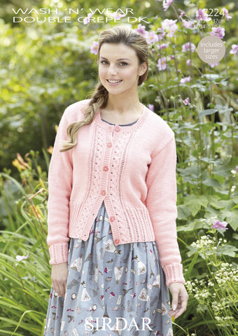 Womens Round Neck Cardigan in Sirdar Wash n Wear Double Crepe DK (7224)