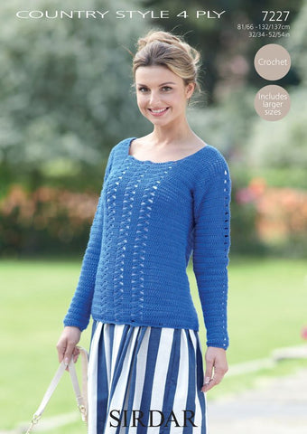 Womens Round Neck Sweater in Sirdar Country Style 4 Ply (7227)