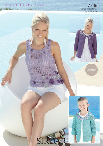 Womens and Girls Jackets and Womens Vest Top in Sirdar Cotton DK (7238)