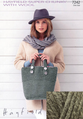 Bags in Hayfield Super Chunky with Wool in Felt Grey Kit with Free Pattern (7242)