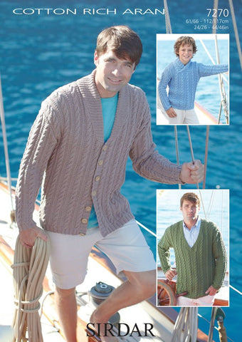 Mens and Boys Sweaters and Cardigan in Sirdar Cotton Rich Aran (7270)