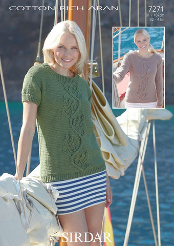 Women's Short and Long Sleeved Sweaters in Sirdar Cotton Rich Aran (7271)