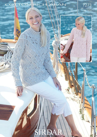 Womens S.U.N and Round Neck Sweaters in Sirdar Cotton Rich Aran (7273)
