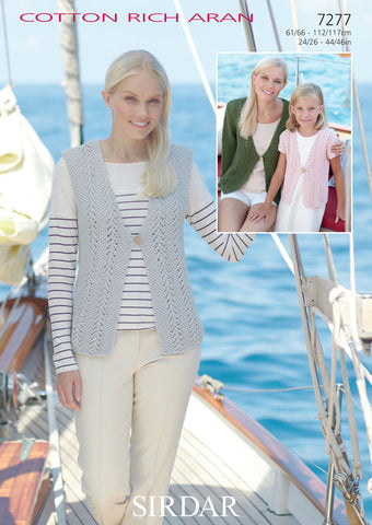 Womens and Girls Cardigans and Waistcoat in Sirdar Cotton Rich Aran (7277)
